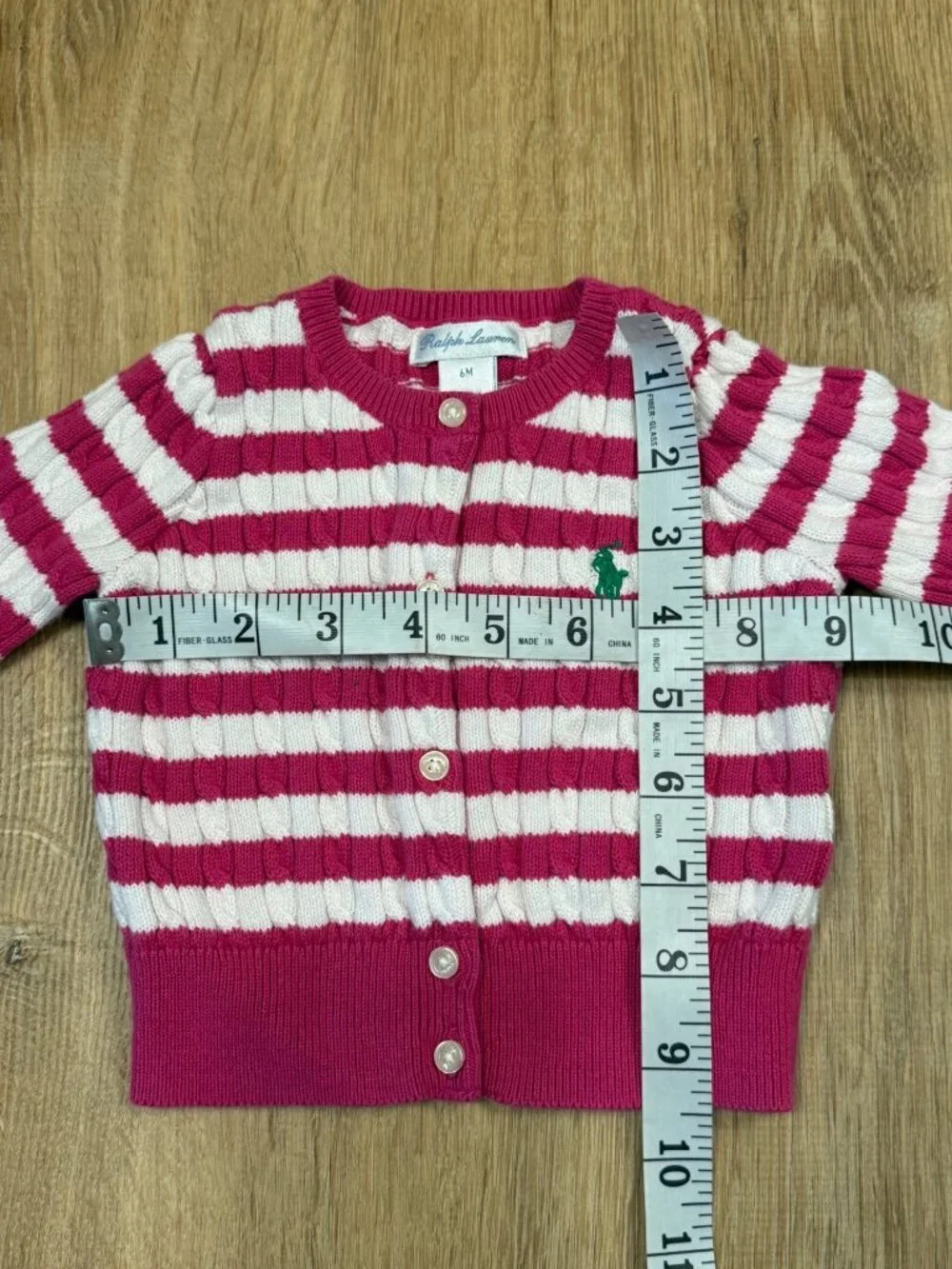 Ralph Lauren Baby Girls Pink & White Cable Knit Cardigan And Pants Set 6M